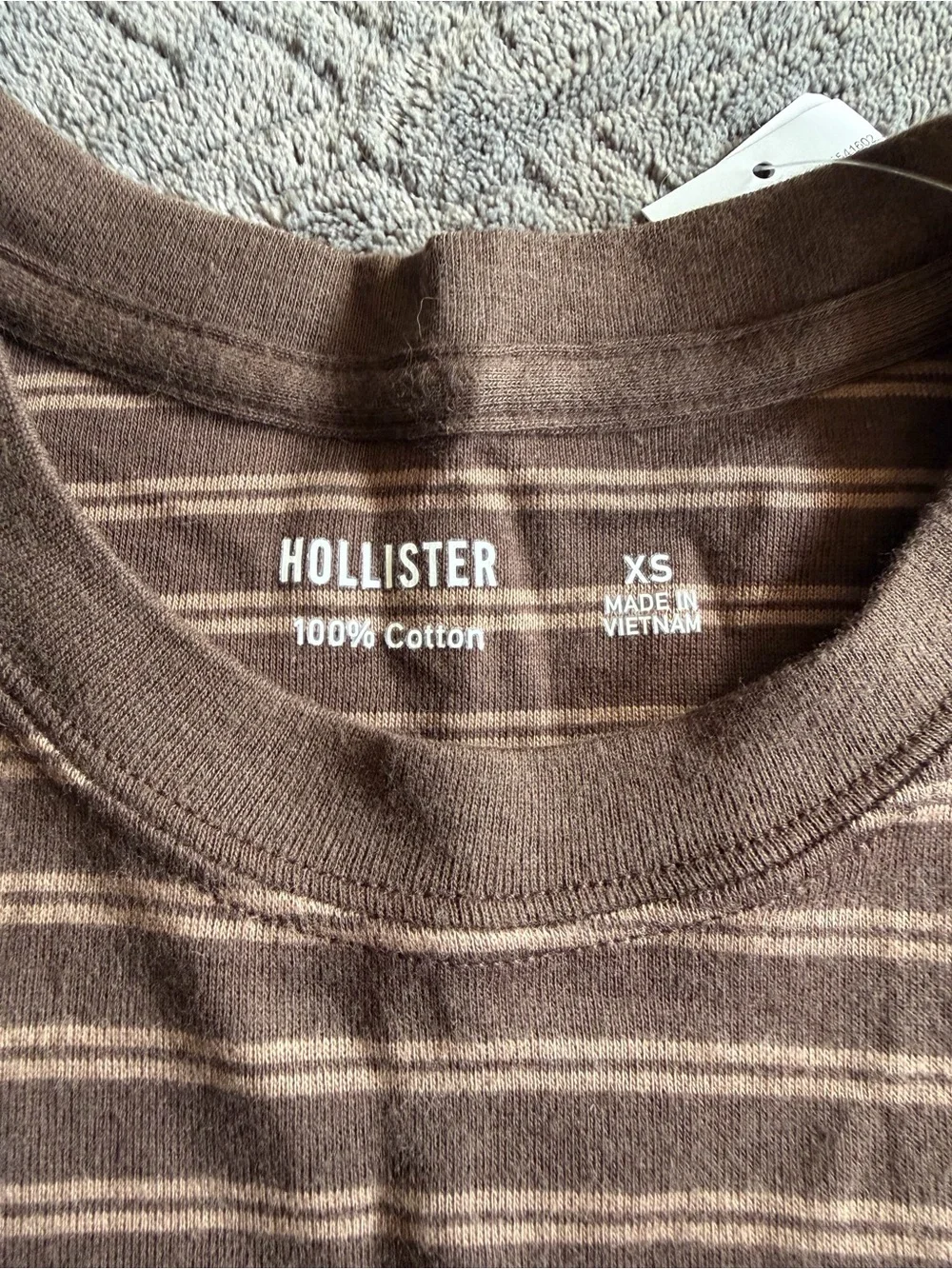 Hollister Brown and Cream Striped Crew Tee